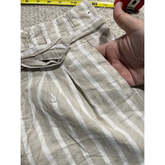 Abercrombie & Fitch Linen Cotton Button Shorts Womens Medium Tan White Stripes - Picture 7 of 11